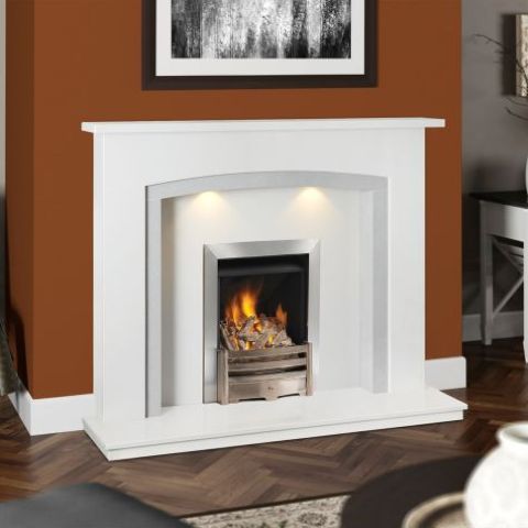 Caterham - Estoril Marble Fireplace 48'' And 54'' - Soft White Marble With Dove Grey Slips