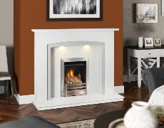 Estoril Marble Fireplace 48'' And 54'' - Soft White Marble With Dove Grey Slips