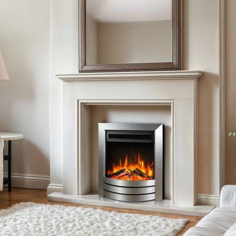 Ultra Camber Electric Fire - Satin Silver With Premium Logs And Chippings
