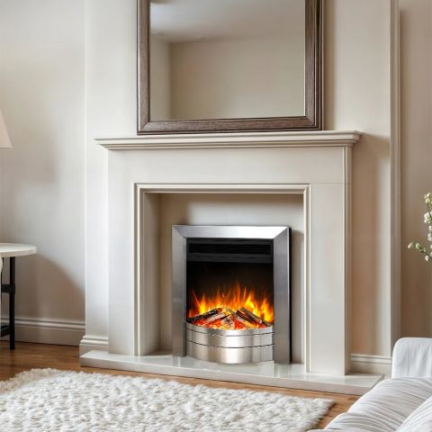 Ultra Essence Electric Fire - Satin Silver With Premium Logs And Chippings