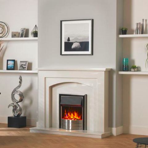 Skeldon Optiflame Electric Fire - Black & Chrome With Coals, Logs, Crystals, And Pebbles