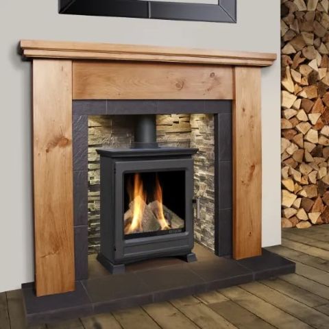 Portway Stoves - Luxima Deluxe Gas Stove - Logs - Cream Vermiculite Interior